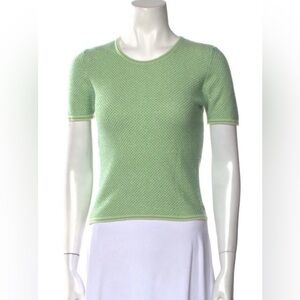 Chanel Cashmere Vintage Light Green/Teal Thread 🧵 Short-Sleeve Knit Top